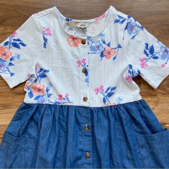Joules Girl's 9-10 yr. Floral Chambray Liddie Luxe Dress - Picture 3 of 12